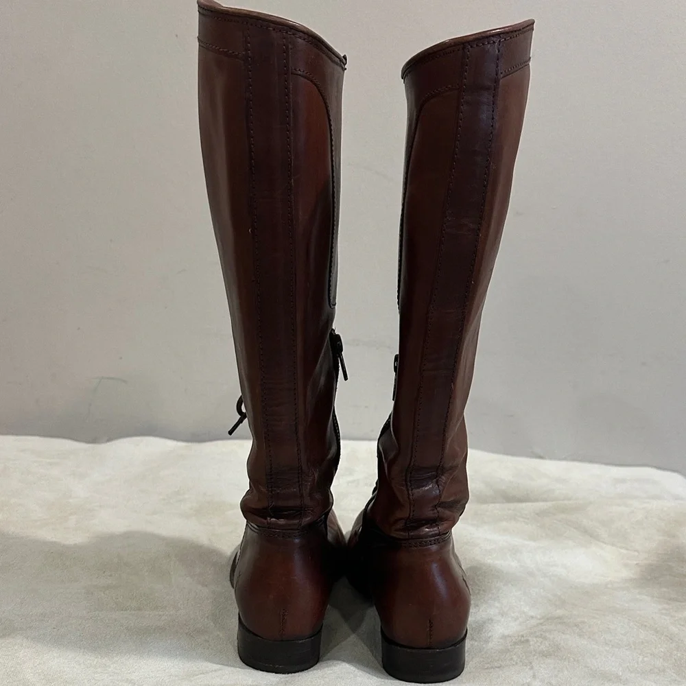 Frye Brown Leather Melissa  Lace up zip women’s